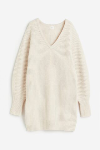 H & M - Ribgebreide jurk - Gebroken Wit