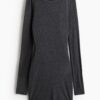 H & M - Geribde bodyconjurk - Donkergrijs Gemêleerd