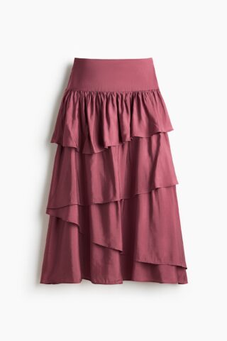 H & M - Volantrok van viscosemix - Donkerroze