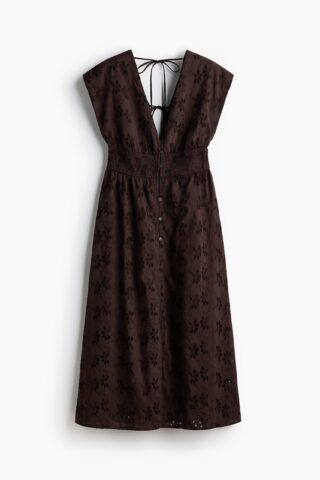 H & M - Katoenen jurk met broderie anglaise - Donkerbruin