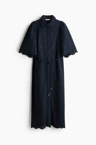 H & M - Katoenen overhemdjurk met broderie anglaise - Marineblauw