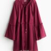 H & M - Tuniekjurk met trompetmouwen - Bordeauxrood