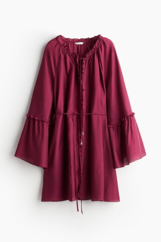 H & M - Tuniekjurk met trompetmouwen - Bordeauxrood