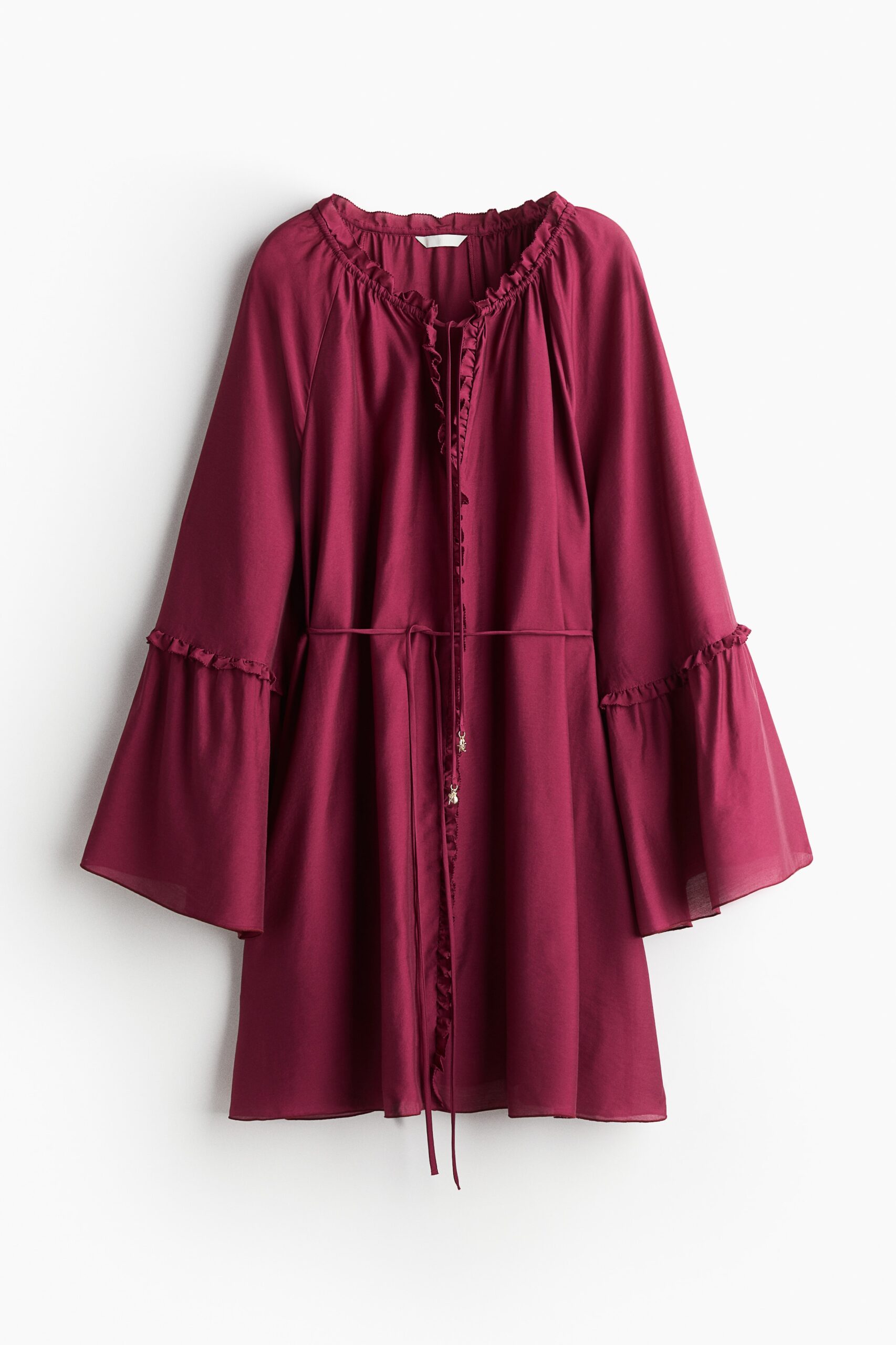 H & M - Tuniekjurk met trompetmouwen - Bordeauxrood H & M - Tuniekjurk met trompetmouwen - Bordeauxrood
