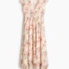 H & M - Ingerimpelde jurk met kapmouwtjes - Lichtbeige/Bloemen