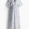 H & M - MAMA Jurk met strikdetail - Wit/Blauw Gestreept