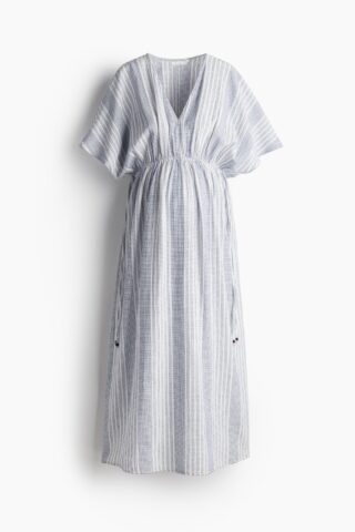 H & M - MAMA Jurk met strikdetail - Wit/Blauw Gestreept
