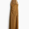 H & M - Gedrapeerde halterjurk - Donkerbeige