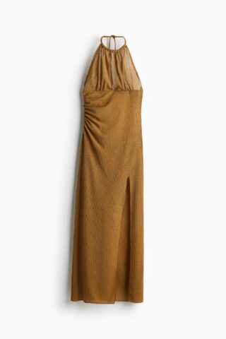 H & M - Gedrapeerde halterjurk - Donkerbeige