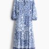 H & M - Halflange strokenjurk - Blauw/Paisleydessin