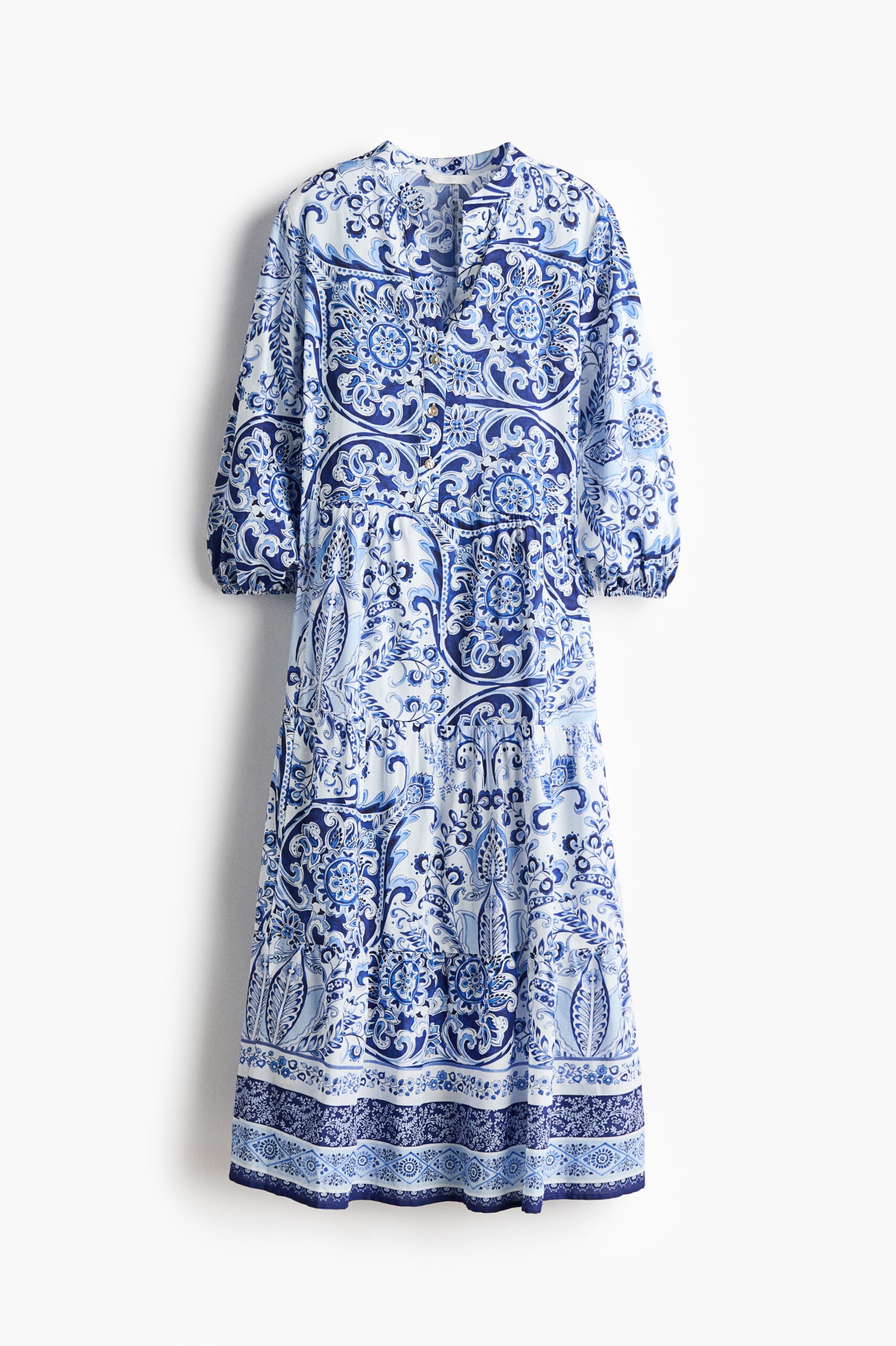 H & M - Halflange strokenjurk - Blauw/Paisleydessin