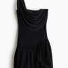 H & M - Gedrapeerde one-shoulderjurk - Zwart