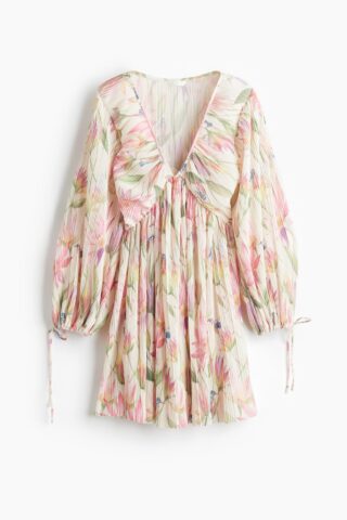 H & M - Plisséjurk - Roomwit/Bloemen