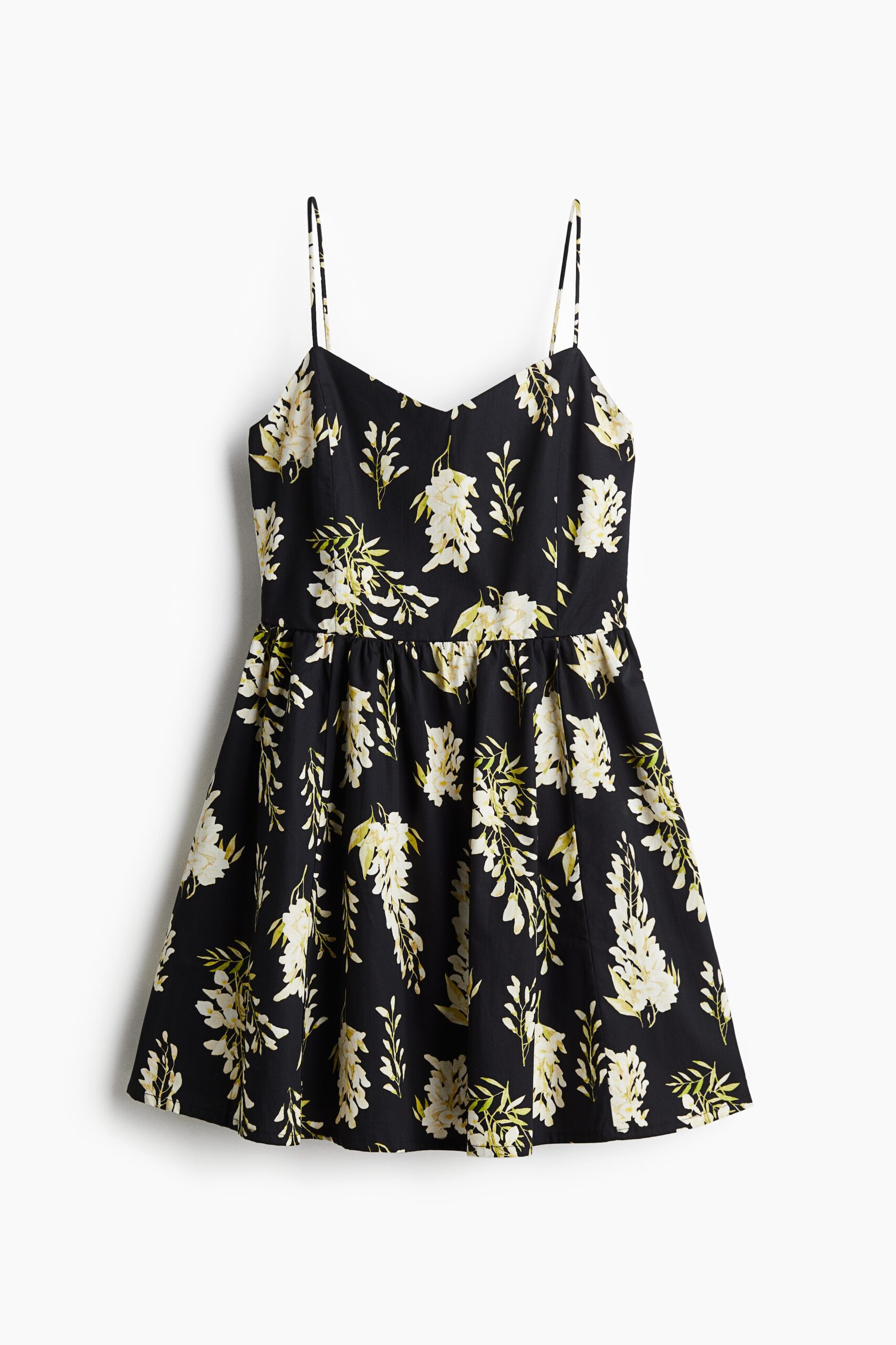 H & M - Katoenen jurk met uitlopende rok - Zwart/Bloemen H & M - Katoenen jurk met uitlopende rok - Zwart/Bloemen