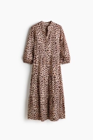 H & M - Halflange strokenjurk - Lichtbeige/Luipaarddessin