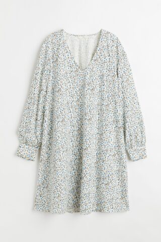H & M - Jurk met V-hals - Wit/Bloemen