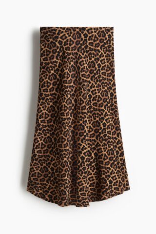 H & M - Uitlopende slip-on rok - Donkerbeige/Luipaarddessin