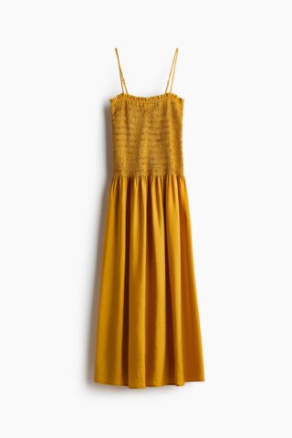 H & M - Strappy jurk met smokwerk - Mosterdgeel