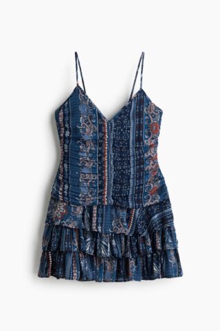 H & M - Flared-skirt strappy dress - Donkerblauw/Dessin