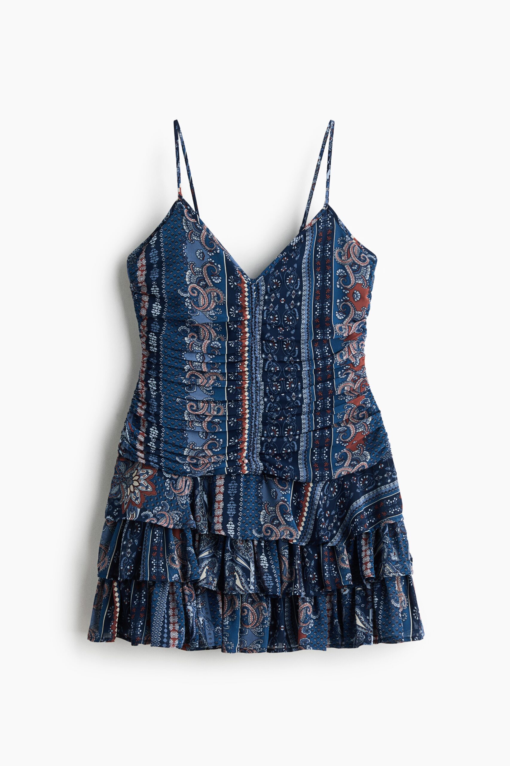 H & M - Flared-skirt strappy dress - Donkerblauw/Dessin