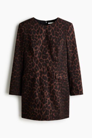 H & M - Korte jurk - Zwart/Luipaarddessin