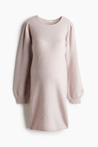 H & M - MAMA Ribgebreide jurk met ballonmouwen - Lichtroze