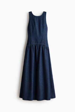 H & M - Denim jurk met uitlopende rok - Donker Denimblauw