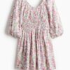 H & M - Katoenen jurk met uitlopende rok - Wit/Bloemen