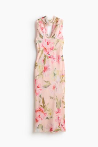 H & M - Chiffon jurk met sjaal - Lichtroze/Bloemen