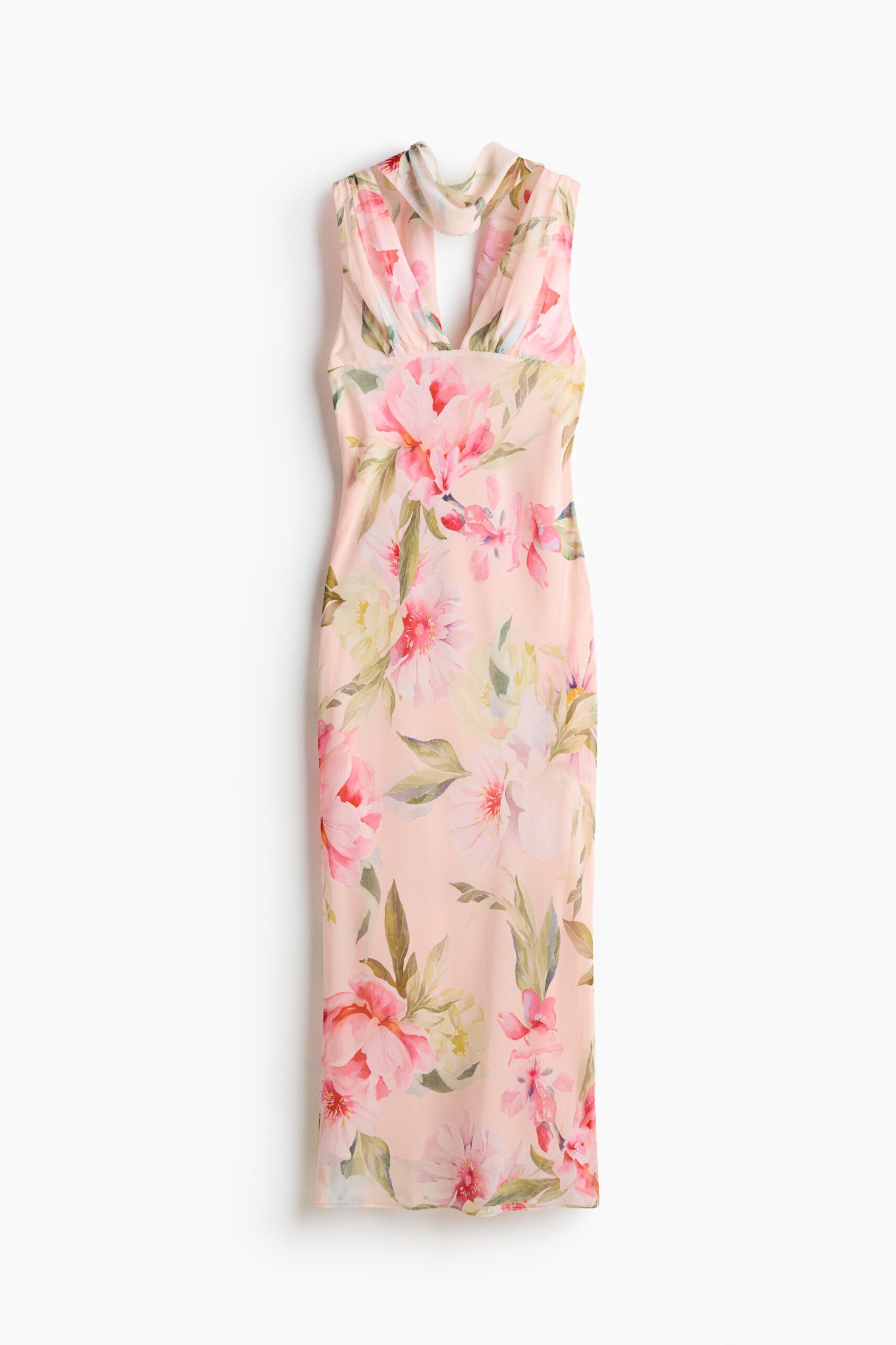 H & M - Chiffon jurk met sjaal - Lichtroze/Bloemen