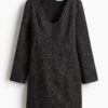 H & M - Bouclé jurk met lange mouwen - Zwart Gemêleerd