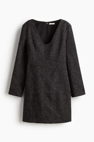 H & M - Bouclé jurk met lange mouwen - Zwart Gemêleerd