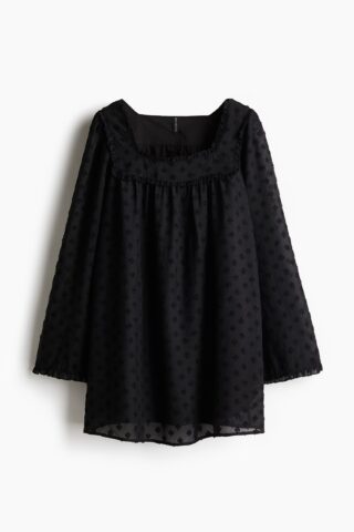 H & M - Transparante jurk met plumetisdessin - Zwart