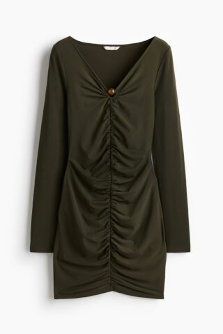 H & M - Gedrapeerde mini-jurk - Donkergroen