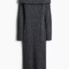 H & M - Ribgebreide off-the-shoulderjurk - Donkergrijs Gemêleerd