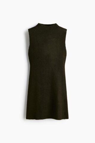 H & M - Gebreide jurk met turtleneck - Donker Kakigroen