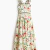 H & M - Jurk met strikbanden - Roomwit/Bloemen