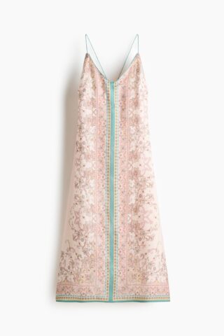 H & M - Low-back A-linejurk - Lichtroze/Paisleydessin
