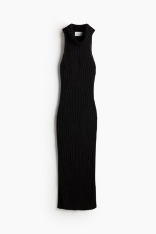 H & M - Ribgebreide jurk met col - Zwart