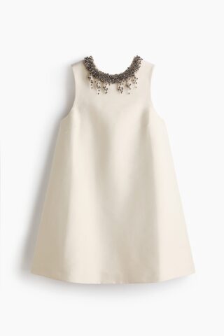H & M - A-linejurk met decoraties - Roomwit