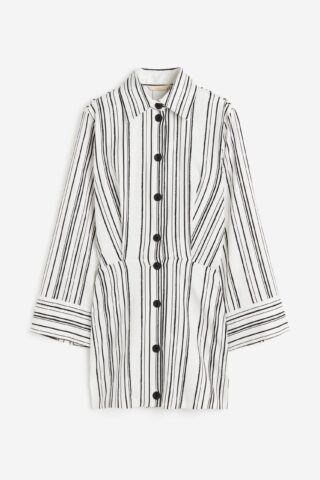 H & M - Overhemdjurk van linnenmix - Wit/Gestreept