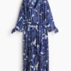 H & M - Overhemdjurk met strikceintuur - Blauw/Bloemen