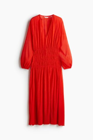 H & M - Jurk met gesmokte taille - Helderrood