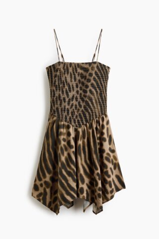 H & M - Strappy jurk met smokwerk - Donker Kakigroen/Dessin