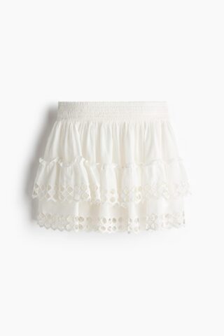 H & M - Strokenrok met broderie anglaise - Roomwit