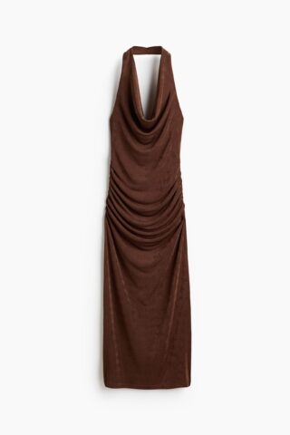 H & M - Halterjurk met watervalhals - Bruin