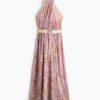 H & M - Halterjurk met ceintuur - Roze/Paisleydessin