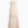 H & M - High-lowjurk van mesh - Lichtbeige/Bloemen