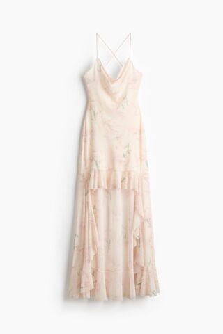 H & M - High-lowjurk van mesh - Lichtbeige/Bloemen