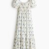 H & M - MAMA Voedingsjurk met pofmouwen - Wit/Bloemen